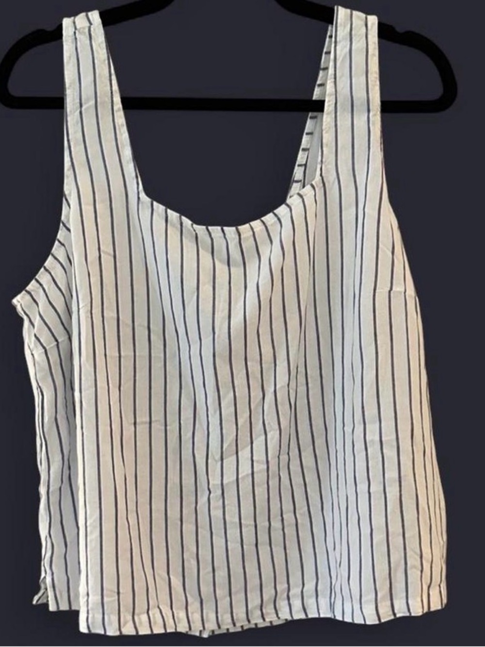 🆕 Time and Tru White Tank Top with Navy Vertical Stripes